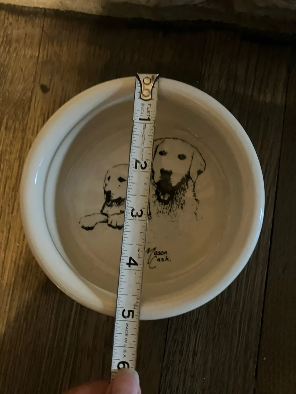 Mason Cash ceramic dog bowl featuring a Labrador retriever- Rare dark green